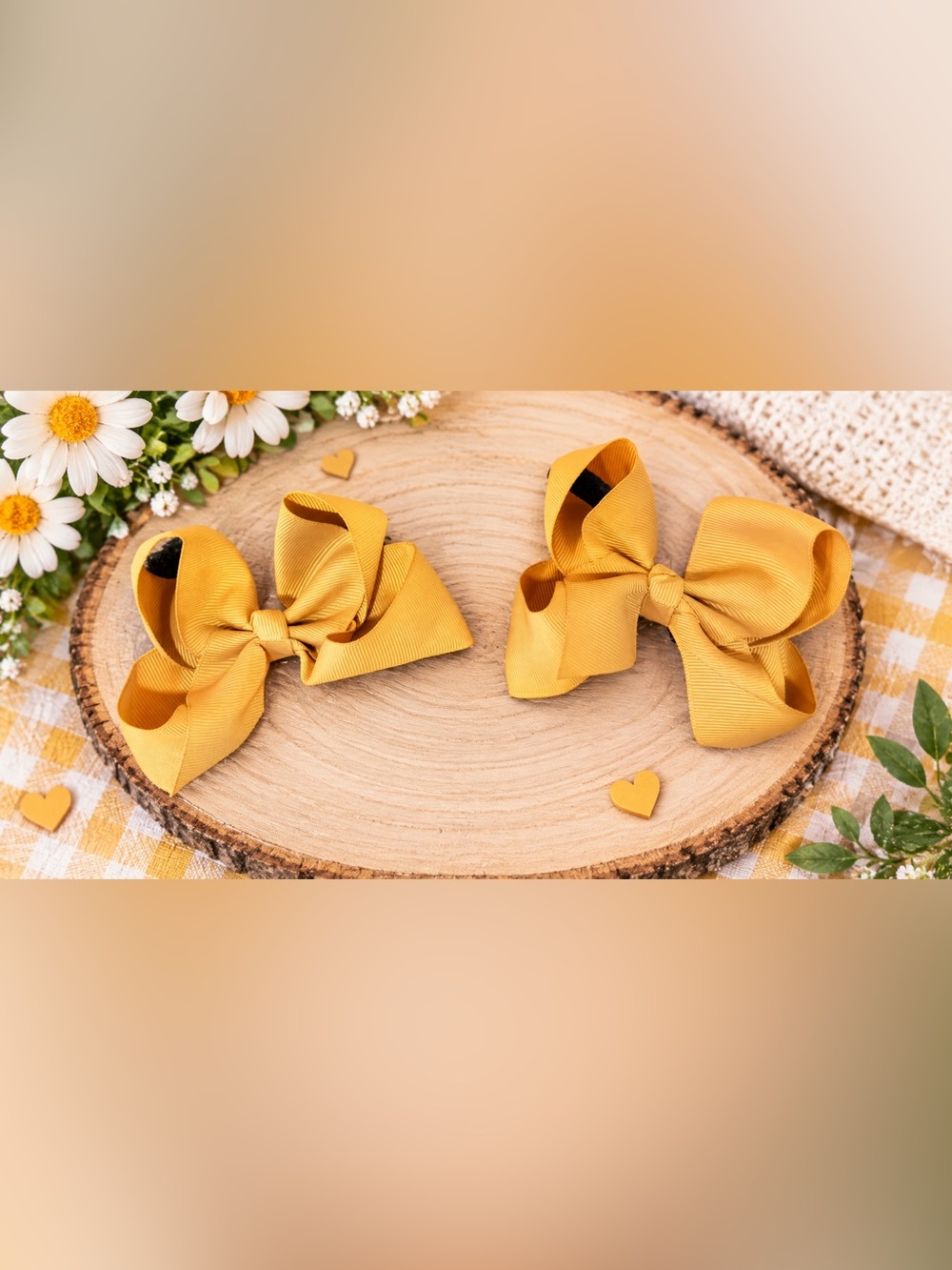 Girls Mustard Yellow Bow Hair Clips - Set of 2